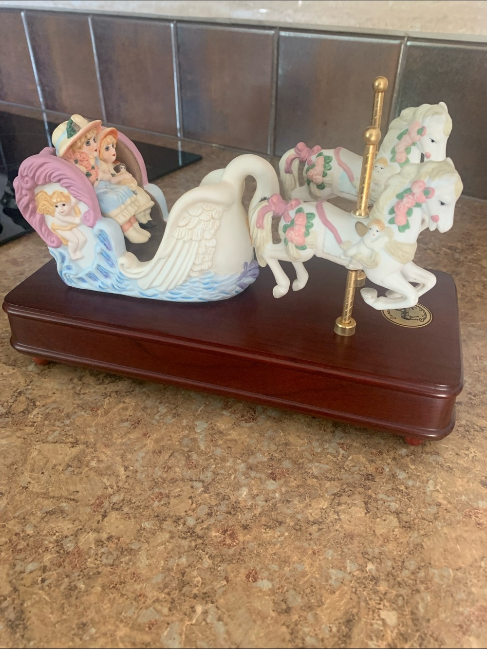 Porcelain Swan Carousel Vanity Tray in White and Pink